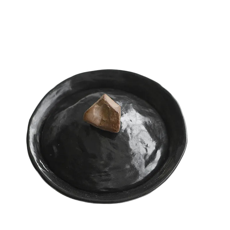 Musta 3.7 oz Black Pottery Gaiwan Tea Bowl with Lid - Handmade