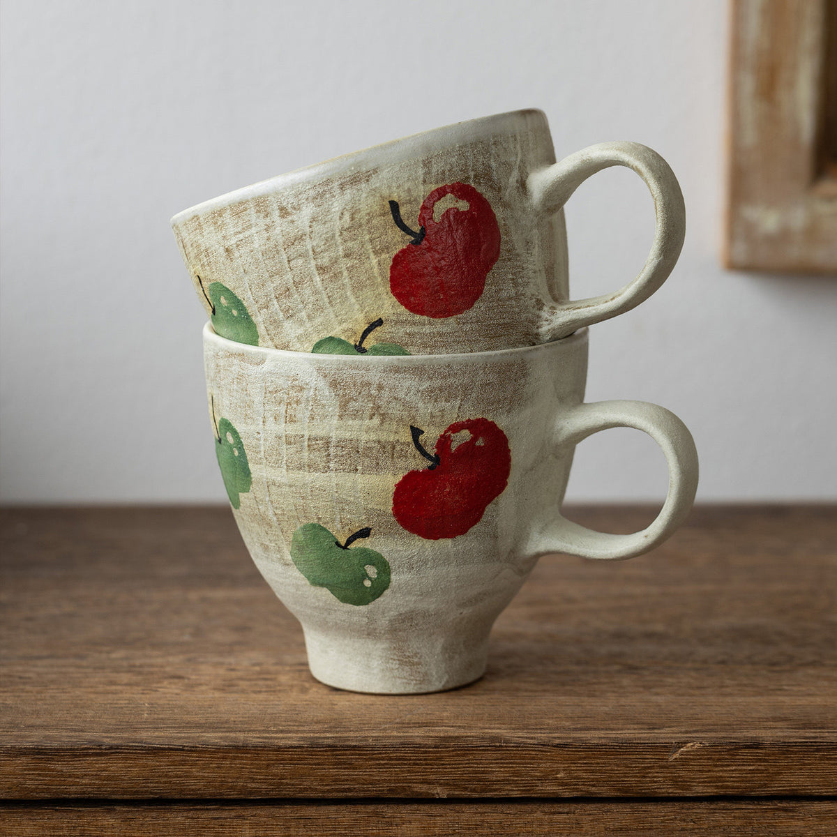 Musta 16 oz Beige Pottery Coffee Mug - Painted Apple
