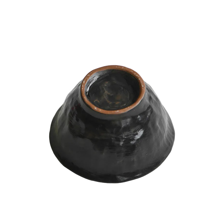 Musta 3.7 oz Black Pottery Gaiwan Tea Bowl with Lid - Handmade