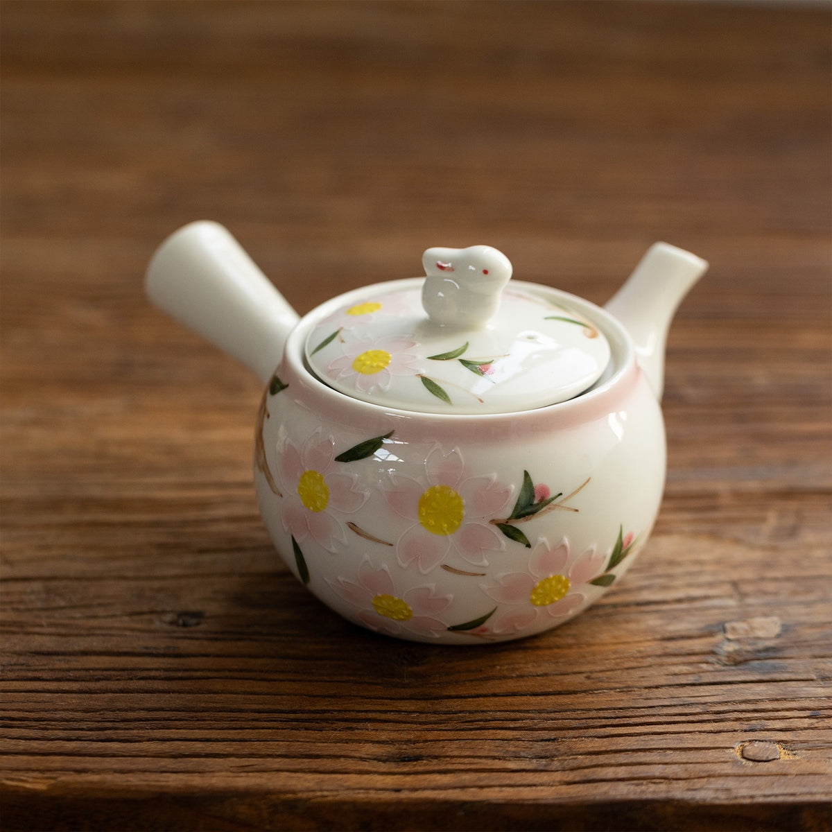 Musta 13.5 oz White Porcelain Tea Set - Sakura Rabbit Teapot with 2 Cups