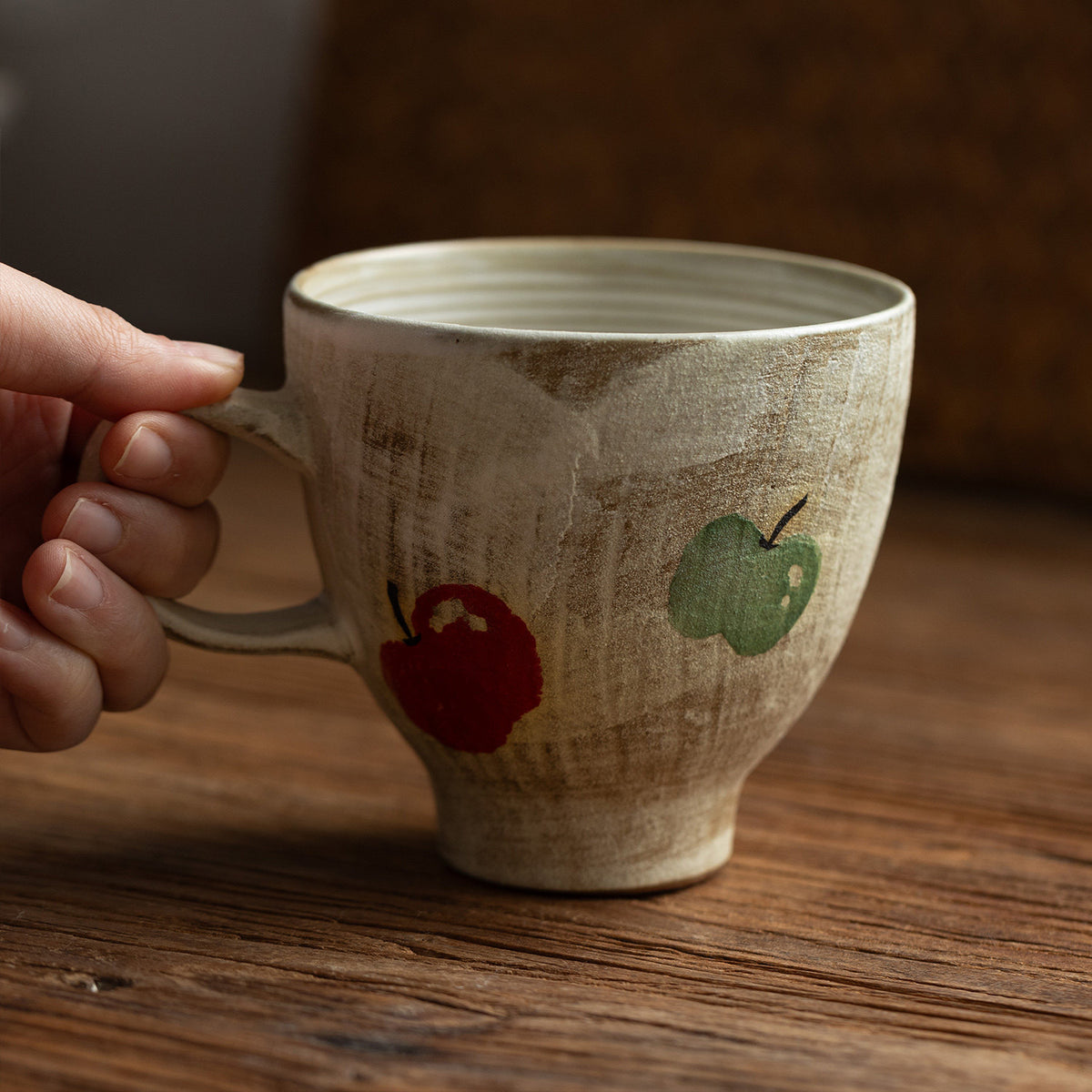 Musta 16 oz Beige Pottery Coffee Mug - Painted Apple